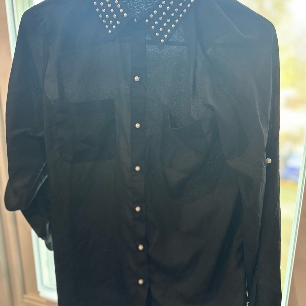 Karl Lagerfeld Black Women’s Shirt with Studded Collar
